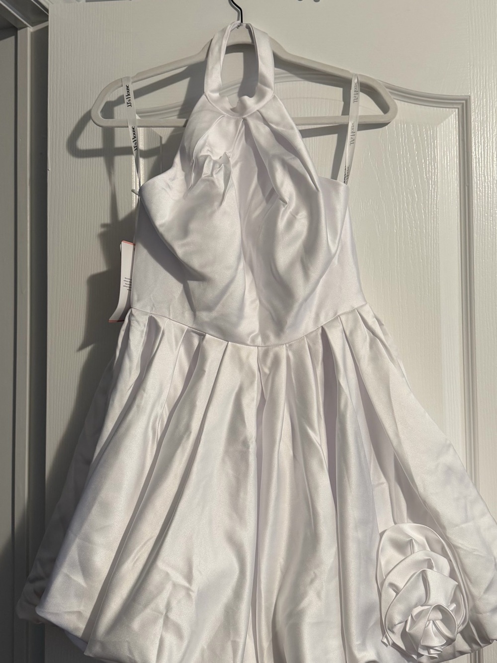 JJs House White Halter Satin Flower-Accent white Formal Dress
